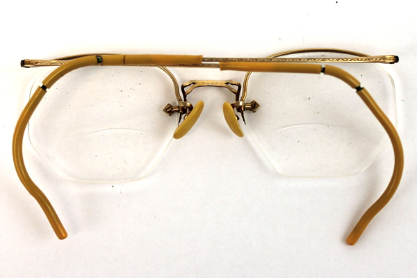 Vintage Eyeglasses Spectacles Glasses w/ Horn Rimmed Ear ...
