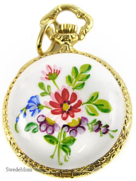 BERNEY Locket Pendant Watch w Flowers Swiss NEW