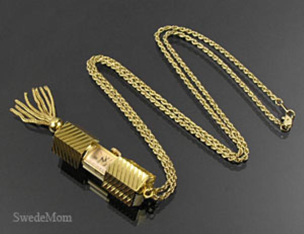 BERNEY Swiss Tirette Gold PULL WATCH Pendant Necklace