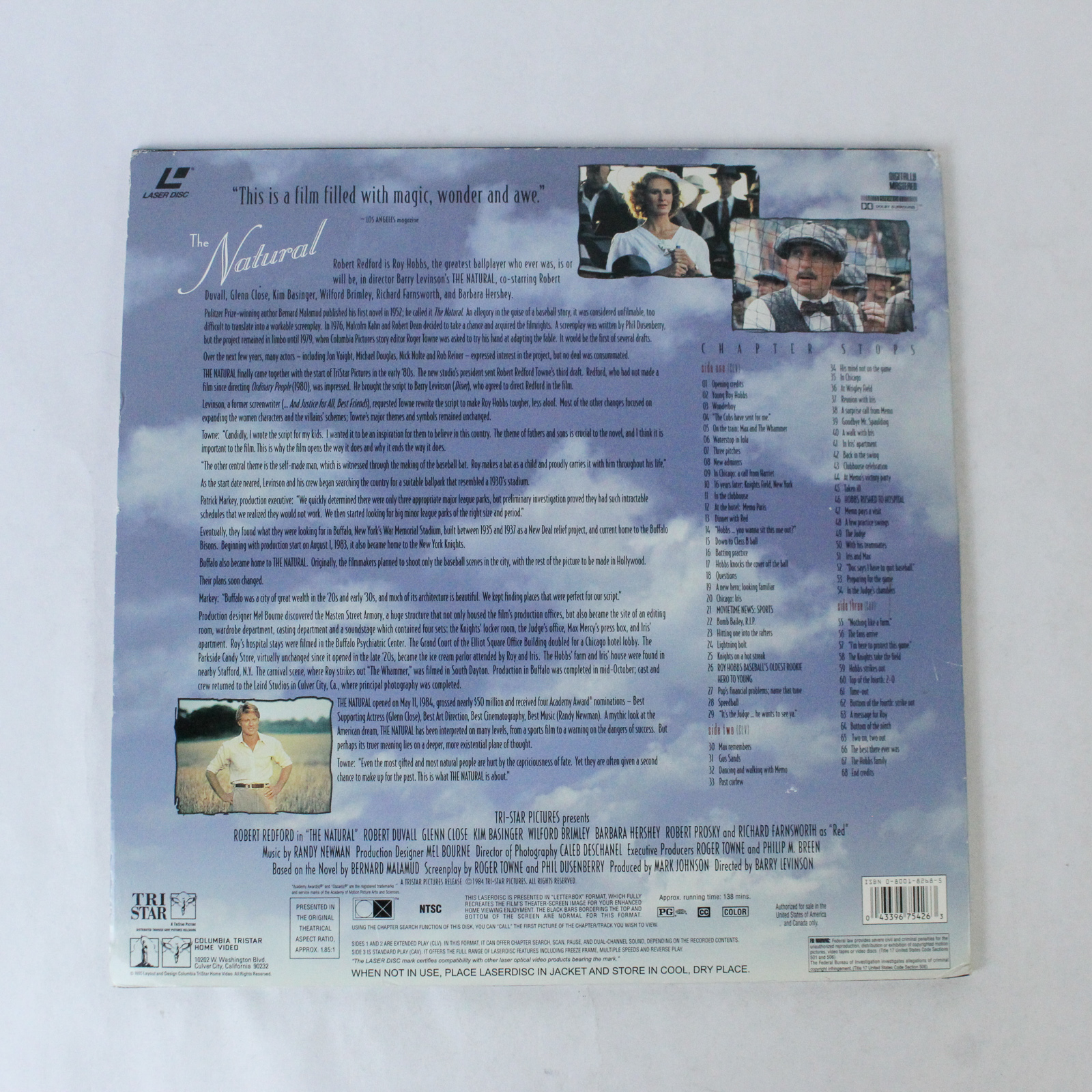The Natural Movie Laserdisc 1994 Tri-Star Pictures Glenn