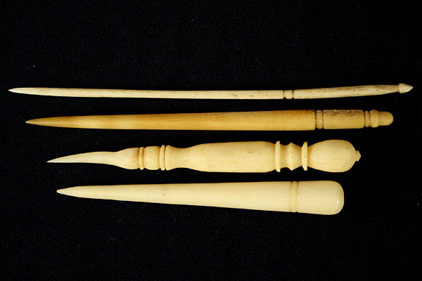 Vintage Lot of Four Carved Bone Crochet or Tatting Awls