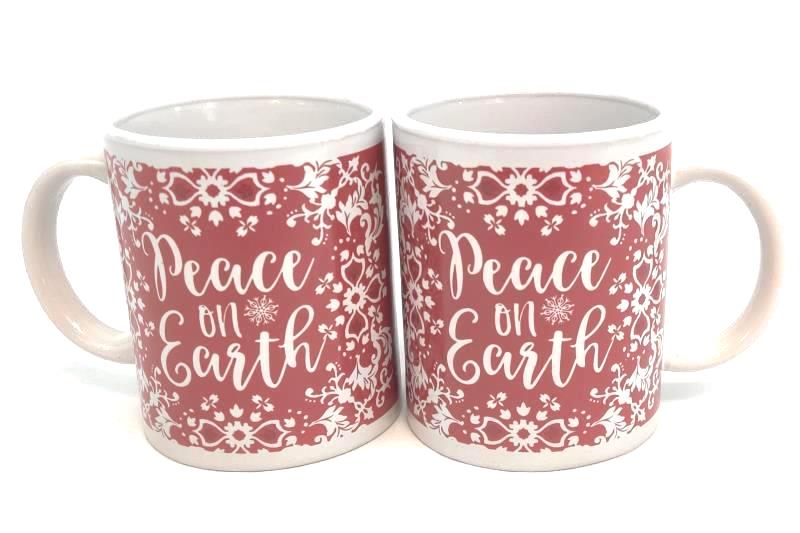 Set Of 2 Red And White Peace On Earth Coffee Mugs 18 Thirty Fourth Main Ebay