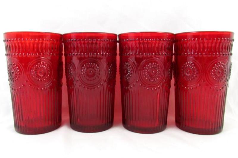 Set Of 4 Ruby Red Pioneer Woman Adeline Drink Glasses 16 Ounce Ebay 