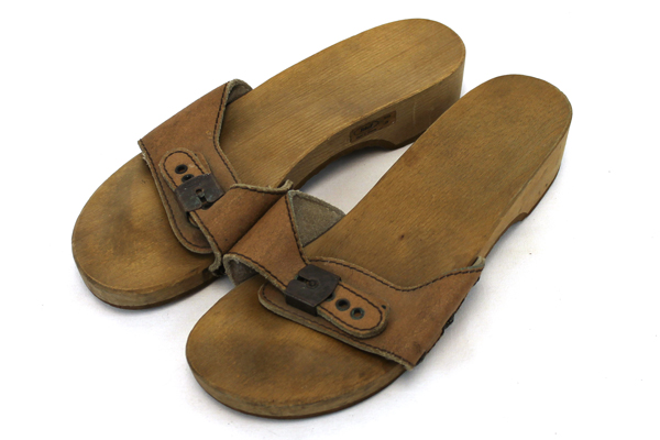 Vintage Dr. Scholls Original Exercise Sandals Wood Soles Leather Strap ...
